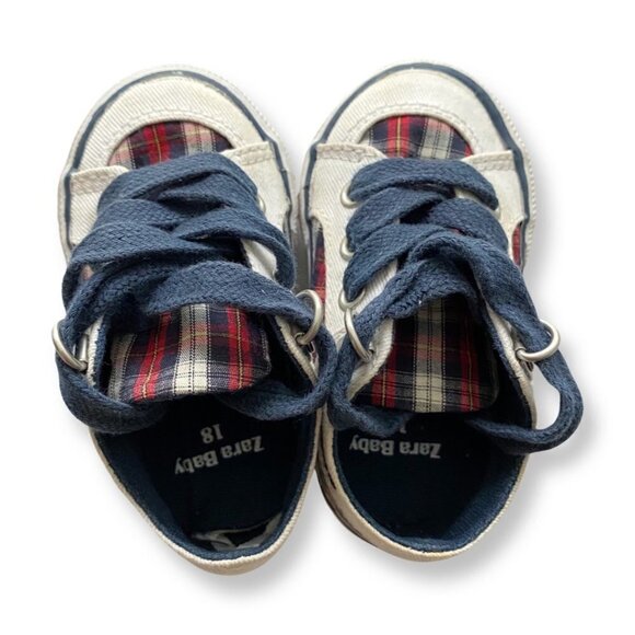 Zara Baby Sneakers US Size 2. Blue Lace Up Red Check - Picture 2 of 11